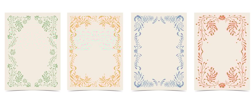color flower and leaves frame border background in wavy line style for vertical A4 design vector