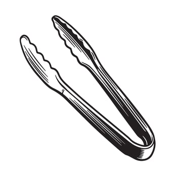illustration of a vintage art silhouette kitchen utensil tongs for grilling and cooking use on a white background vector