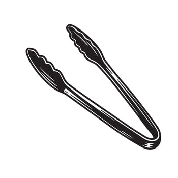 Vintage art silhouette of a grill tongs ready for barbecuing and cooking on a white background vector