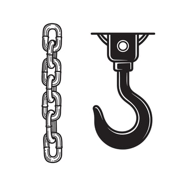 Vintage art silhouette of a durable chain and lifting hook essential components for industrial applications vector