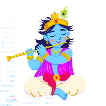 Lord Krishna playing flute on Janmashtami celebration vector