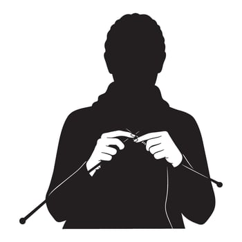 Silhouette of a person knitting with needles depicting craft and textile arts skills vector