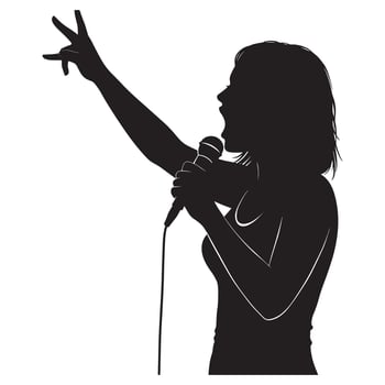 Silhouette of a female singer holding a microphone and performing on a stage vector