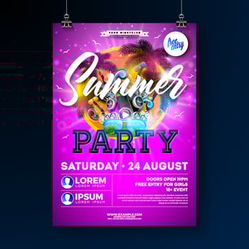 Summer party flyer for nightclub event vector