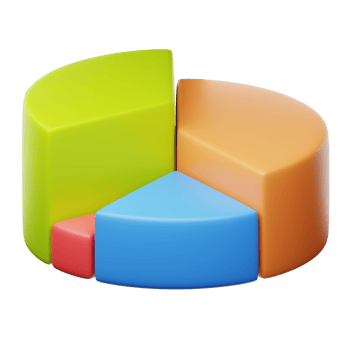 A pie chart with three different colored pieces png