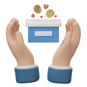Hand holding a box with coins and hearts png