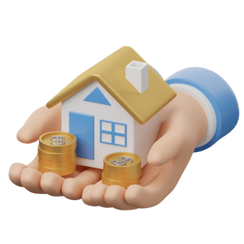 A hand holding a house and coins png