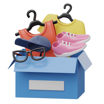 A box with clothes, shoes and glasses png