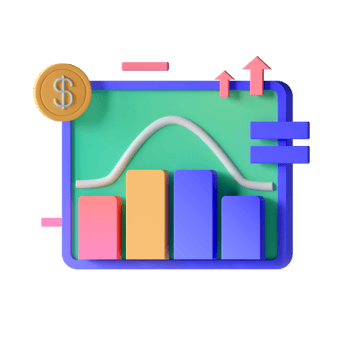 An icon of a bar chart with a dollar coin png