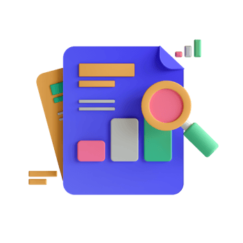 A document with a magnifying glass and a paper with a pen png