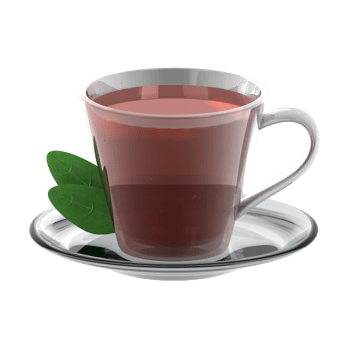 A cup of tea with a leaf on the saucer png