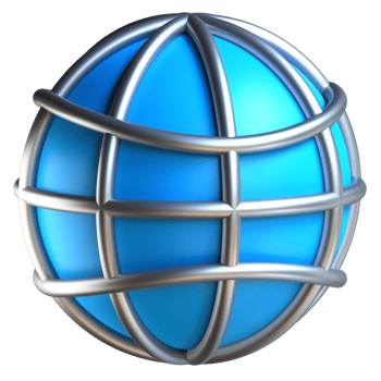 A blue and silver globe with a metal cage png