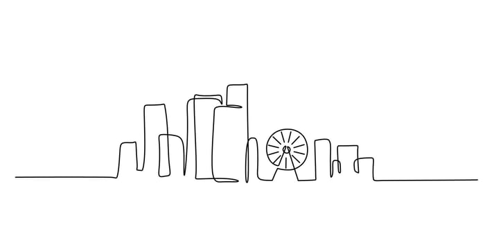 City ferris wheel and skyscrapers drawing vector