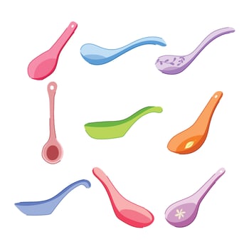 soup ceramic spoon set cartoon illustration vector