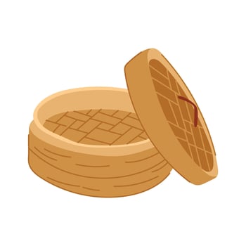 bamboo steam steamer basket cartoon illustration vector
