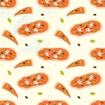 Colorful pizza pattern with ghostly toppings vector