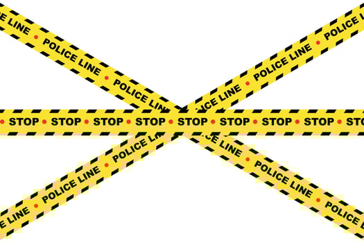 Police line and warning tape with stop, danger, and caution symbols, security barrier and cautionary measures icon vector