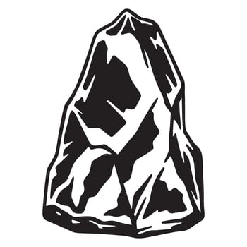 Bold black and white illustration depicting a rugged mountain peak or rock formation vector