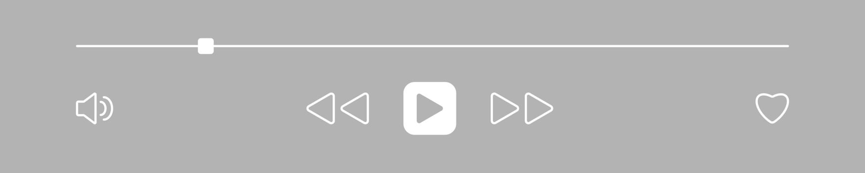Music or Player user interface. Widget mockup with Buttons and song duration bar. UI design for app and web. Design with play skip, favorite, volume sign. Screen playback template. Light mode. vector