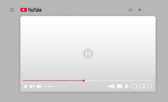 YouTube Player interface white mode. Streaming screen template. Social Media Display mockup for website and mobile apps. Blank channel frame. Access Buttons design vector