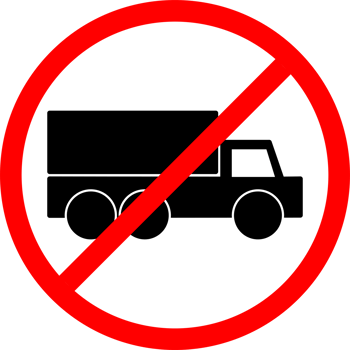 Trucks are prohibited from parking. Trucks are prohibited from passing. No truck sign. A red circle with a no trucks png