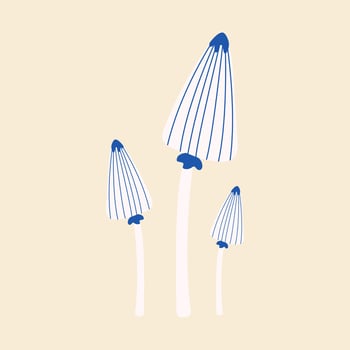 Blue line forest mushroom illustration. Forest items vector