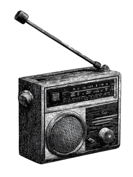 Vintage Radio With Antenna In Retro Engraving. Broadcast Device Illustration Isolated On Transparent Background png