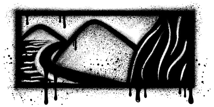 Mountain graffiti with black spray paint. Grunge hill peaks. Mountain landscape. vector