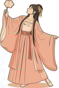 Elegant Woman in Traditional Hanfu Holding Fan Illustration vector