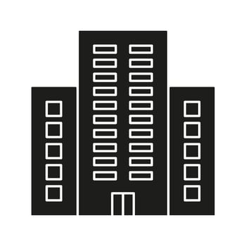 Skyscraper Buildings Solid Icon. Urban Architecture, Cityscape, And Real Estate Development Silhouette Symbol. Modern Infrastructure And Business District. Isolated Illustration vector