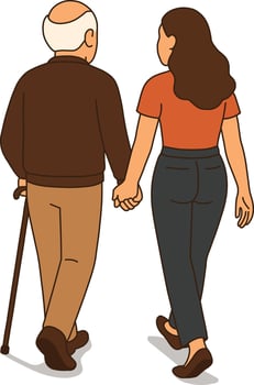 Young Woman Holding Hands with Elderly Man vector
