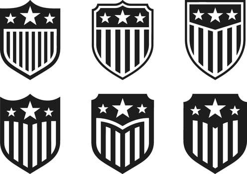 USA Patriotic Shield Silhouette Set - American Independence Day Icons vector