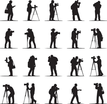 Silhouette Camera Operator Set for Graphic Design vector