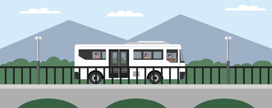 Bus on a bridge with mountains vector