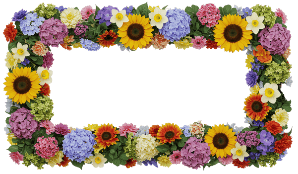 flower frame . Colorful border frame full of flowers top view flat lay isolated. flowers rectangular frame for natural, wedding and botany themes isolated png