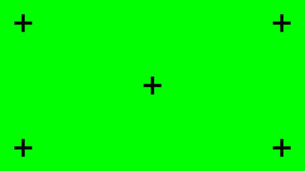 Greenscreen template. Green background with tracking black cross marks. Chromakey technology to add visual effects or VFX in footage during movie post-production phase. flat illustration vector