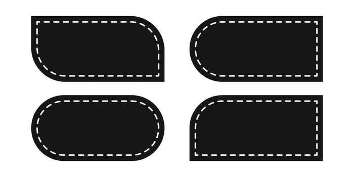 Set of arch, semiarch, leaf and double arc patches with stitch lines. Templates for labels, tags or text boxes, invitation cards in archway spahes isolated on white background. illustration vector