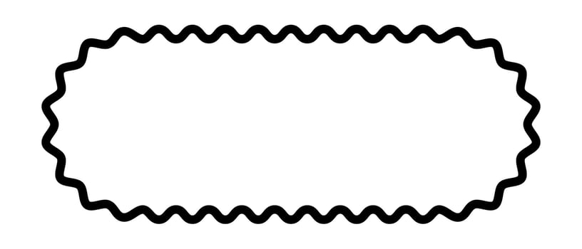 Rectangle frame with scalloped rounded edges. Oval shape with wavy borders. Game button, empty text box or speech bubble, tag or label isolated on white background. graphic illustration vector