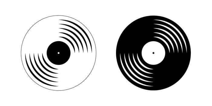 Vinyl disc icons. Gramophone music records. Turntable LP or long play music disks isolated on white background. DJ equipment. 70s 80s discotheque nostalgia concept. graphic illustration vector