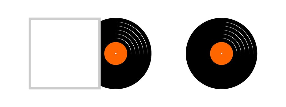 Removing vinyl record plate from the empty cover. LP or long play music disc isolated on white background. New single or song album concept. 60s 70s 80s nostalgia theme. flat illustration vector