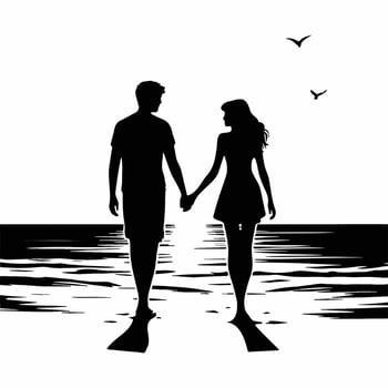 Love couple holding hands at seaside. vector