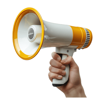 Hand Holding Megaphone Isolated on Transparent Background, Yellow White Bullhorn png