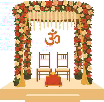 Hindu Wedding Mandap with Om Symbol Floral Indian Marriage Ceremony Stage Illustration vector