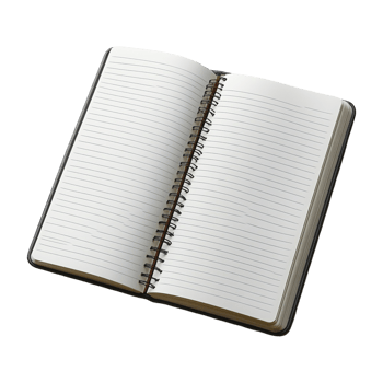 Open Notebook with Lined Pages and Metal Spiral Binding on Transparent Background png