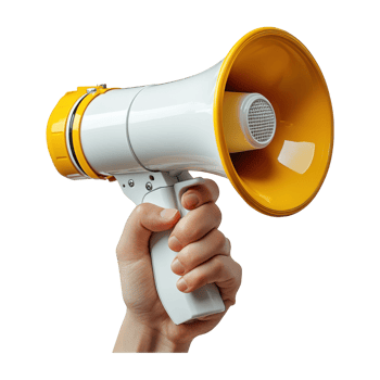 Hand Holds White and Yellow Megaphone on Transparent Background for Clear Communication png