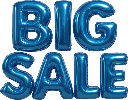 Eye catching blue inflatable balloon letters spelling BIG SALE png