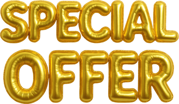 Golden balloon letters spelling SPECIAL OFFER for promotions png