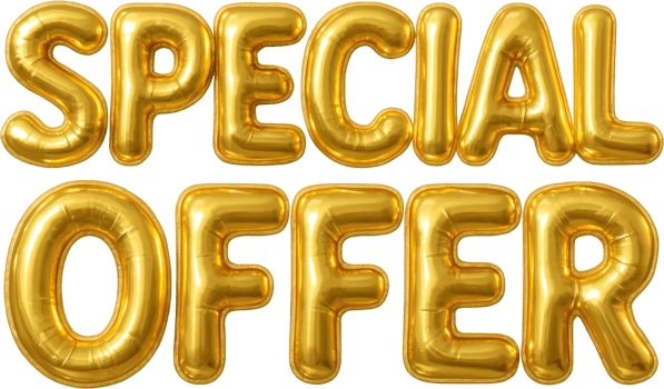 Shiny gold foil balloon letters spelling special offer promotion png