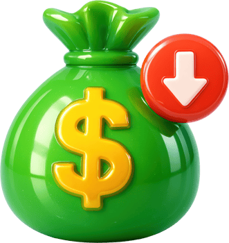Green money bag with dollar sign and down arrow icon png