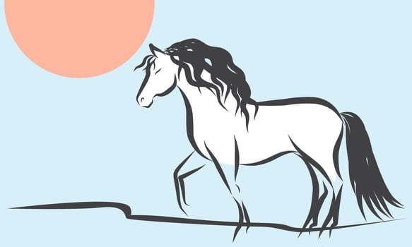 Lunar New Year Calendar Mascot Animal. Line Wild Horse Portrait. Horse Outline Ink Silhouette Sketch Drawn. Hand Crafted China Zodiac Sign Contour. Greeting Gift Card background Art vector